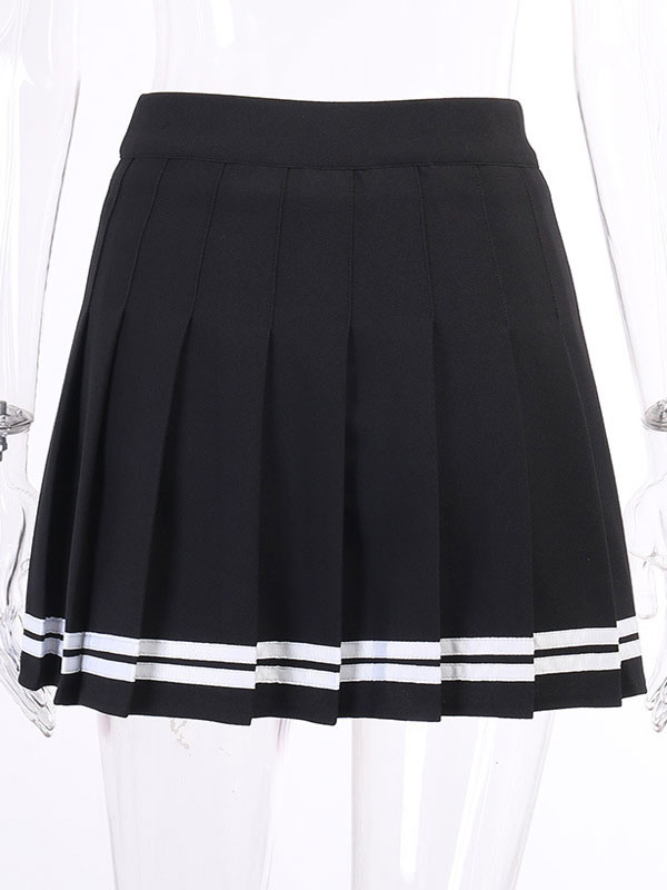 Women Gothic Skirt Black Academic Polyester Pleated Skirt ...