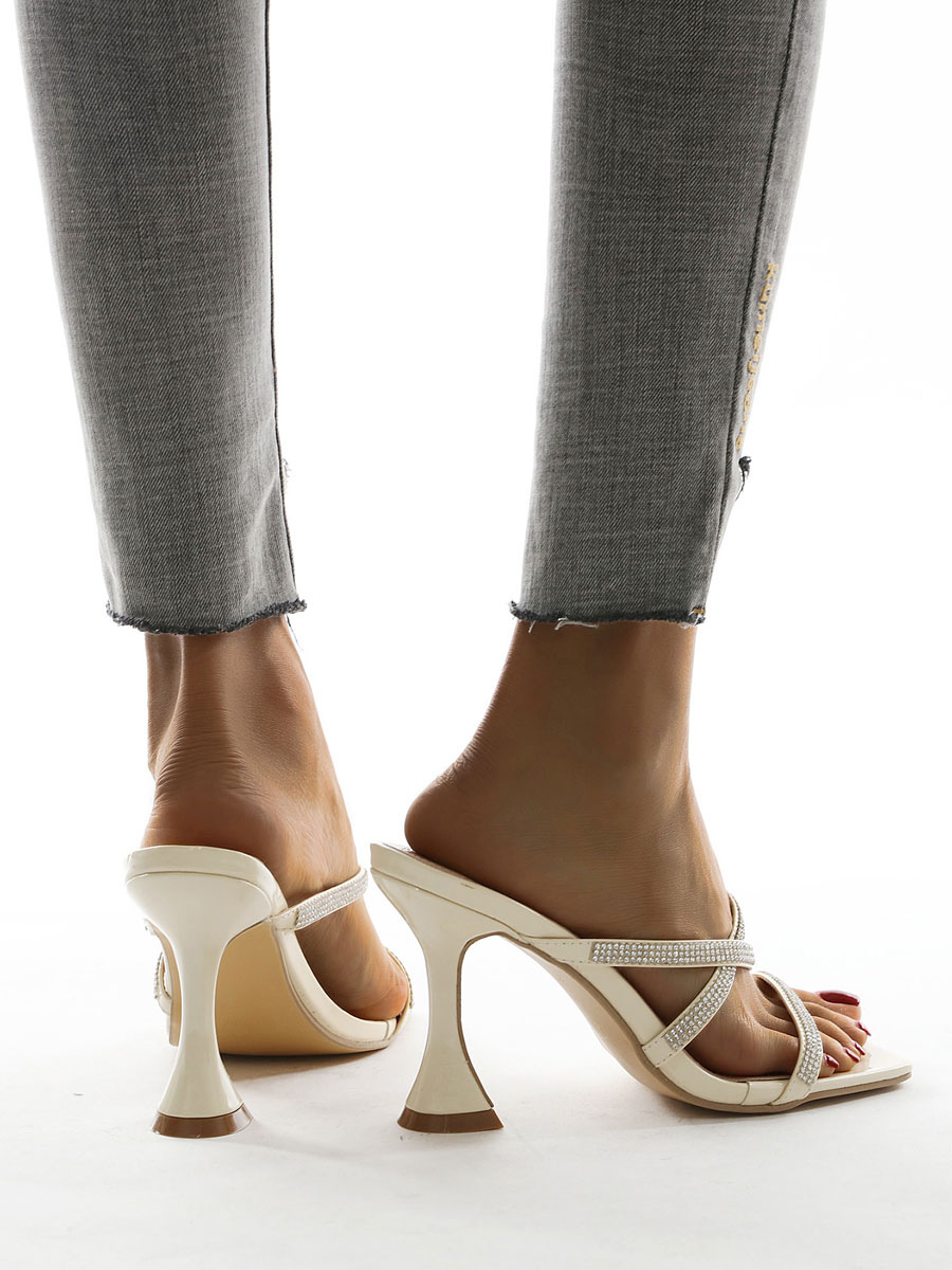 Sandali bianchi da donna Sandali con tacco in PU con tacco quadrato e punta  quadrata - Milanoo.com