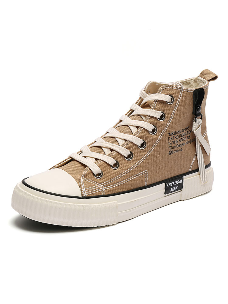 Mens Black And White Canvas High Top Sneakers - Milanoo.com