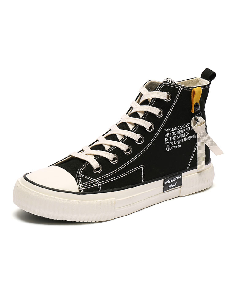 Mens Black And White Canvas High Top Sneakers - Milanoo.com