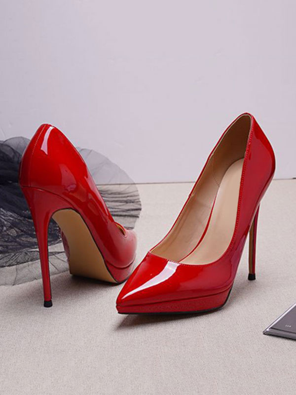 Zapatos de Mujer | Mujeres Tacones rojos Resbalón en punta puntiaguda Plataforma de tacón de aguja Tacones de cuero PU - YD88320