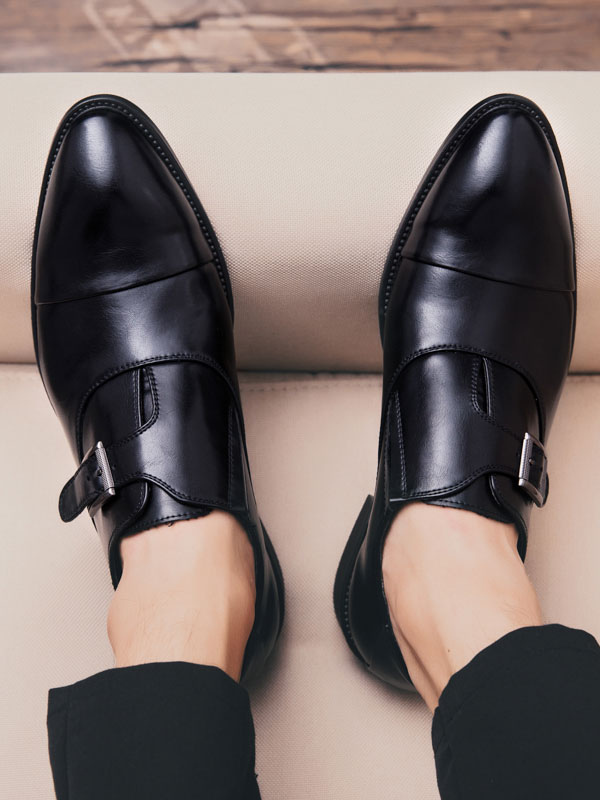 Zapatos de hombre | Zapatos mocasines para hombre Zapatos bajos de cuero PU con punta redonda y hebilla negra - SP09530