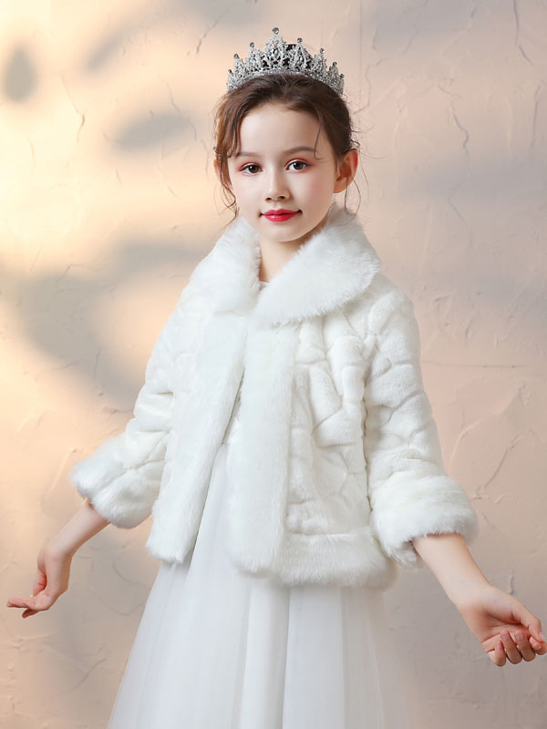 Child Jacket Faux-Fur Outwear Kids Flower Girls Jackets Long Sleeves Bolero 