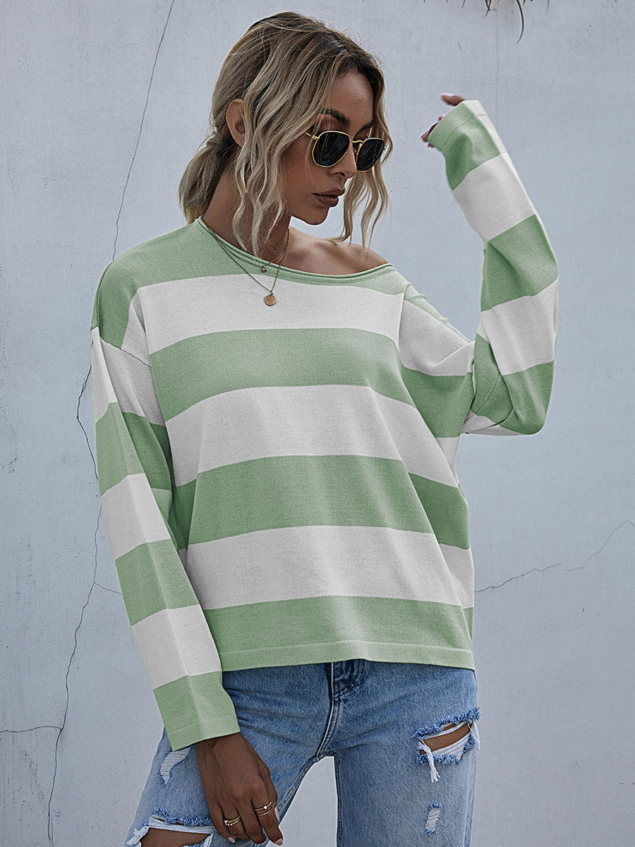 Green/Navy/Orange Stripe Pullover