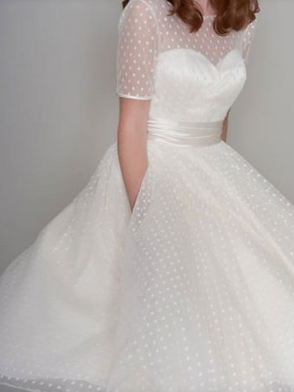 Wedding & Events Wedding Dresses | Wedding Dresses A Line Short Sleeves Sash Jewel Neck Short Bridal Dresses - BG34443