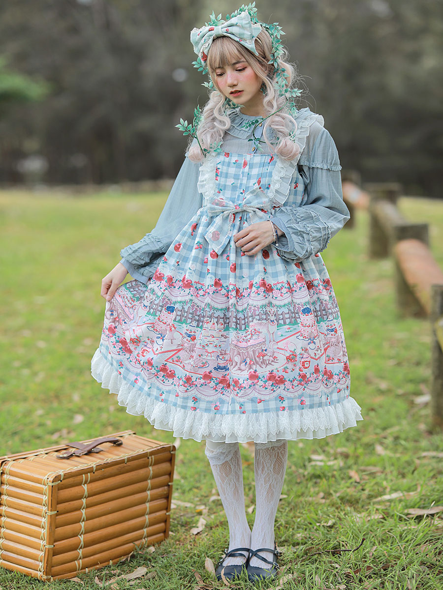 Sweet Lolita JSK Dress Light Lolita Ruffles Infanta Jumper Skirts Sky Blue Fairytale Sleeveless