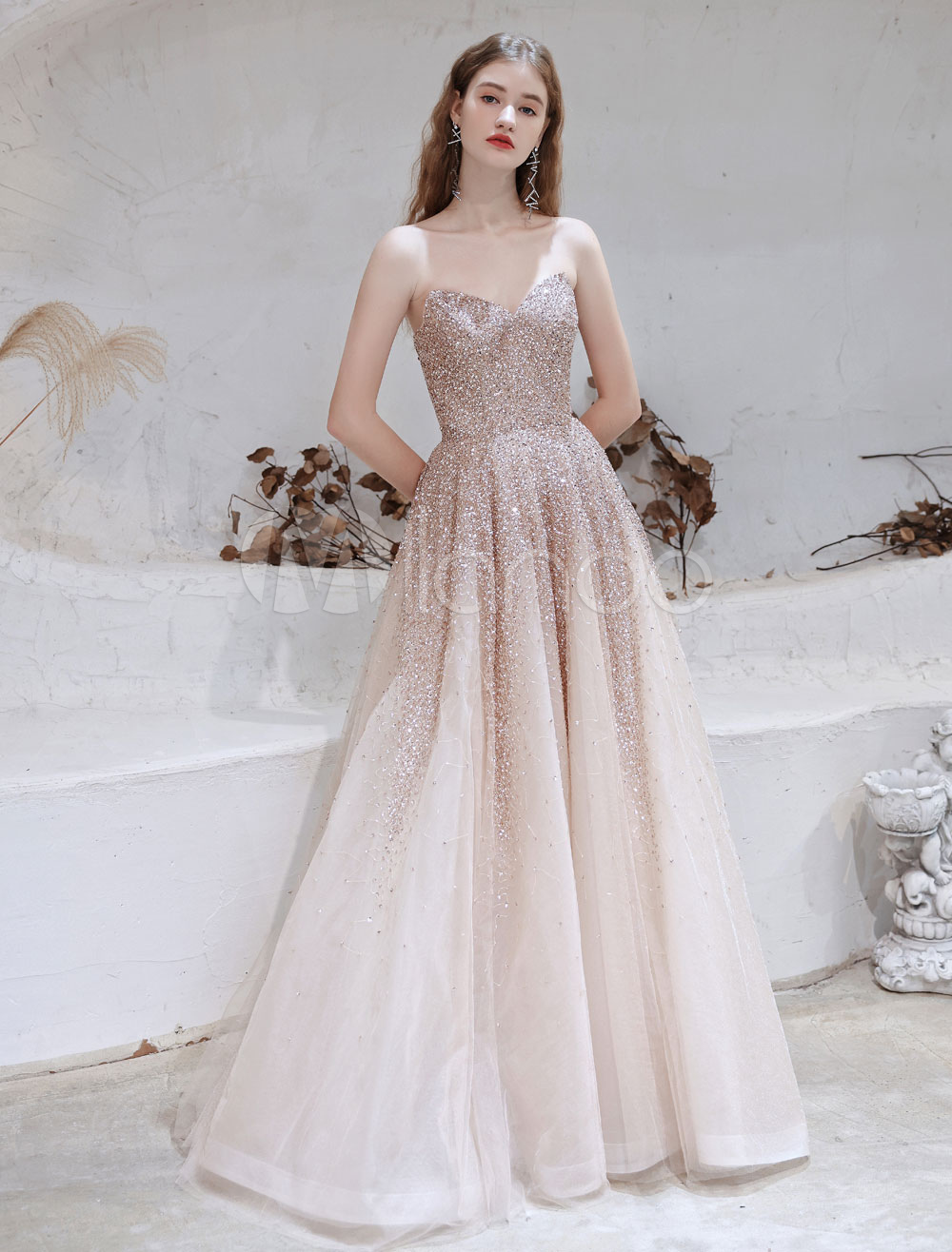 Evening Dress A Line Sweetheart Neck With Train Hard Tulle Long Formal ...