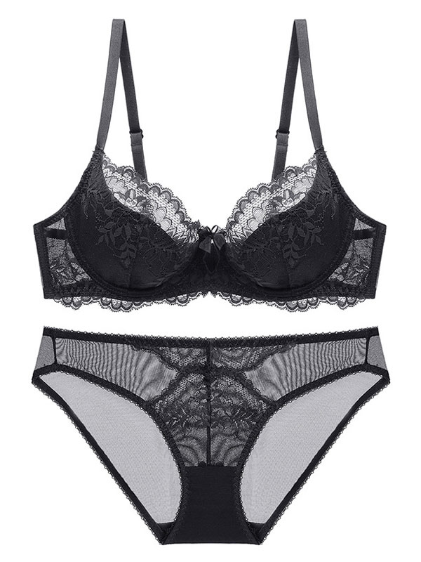 Sutiã feminino preto calcinha de renda transparente de duas peças Lingerie  sexy - Milanoo.com