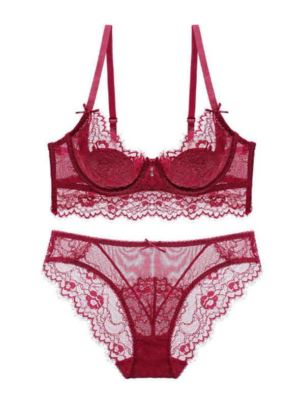 Reggiseni Da Donna Intimo Sexy In Due Pezzi Con Slip In Pizzo Bordeaux