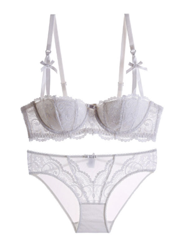 Intimo Sexy Da Donna In Due Pezzi Con Reggiseno In Pizzo Con Fiocchi