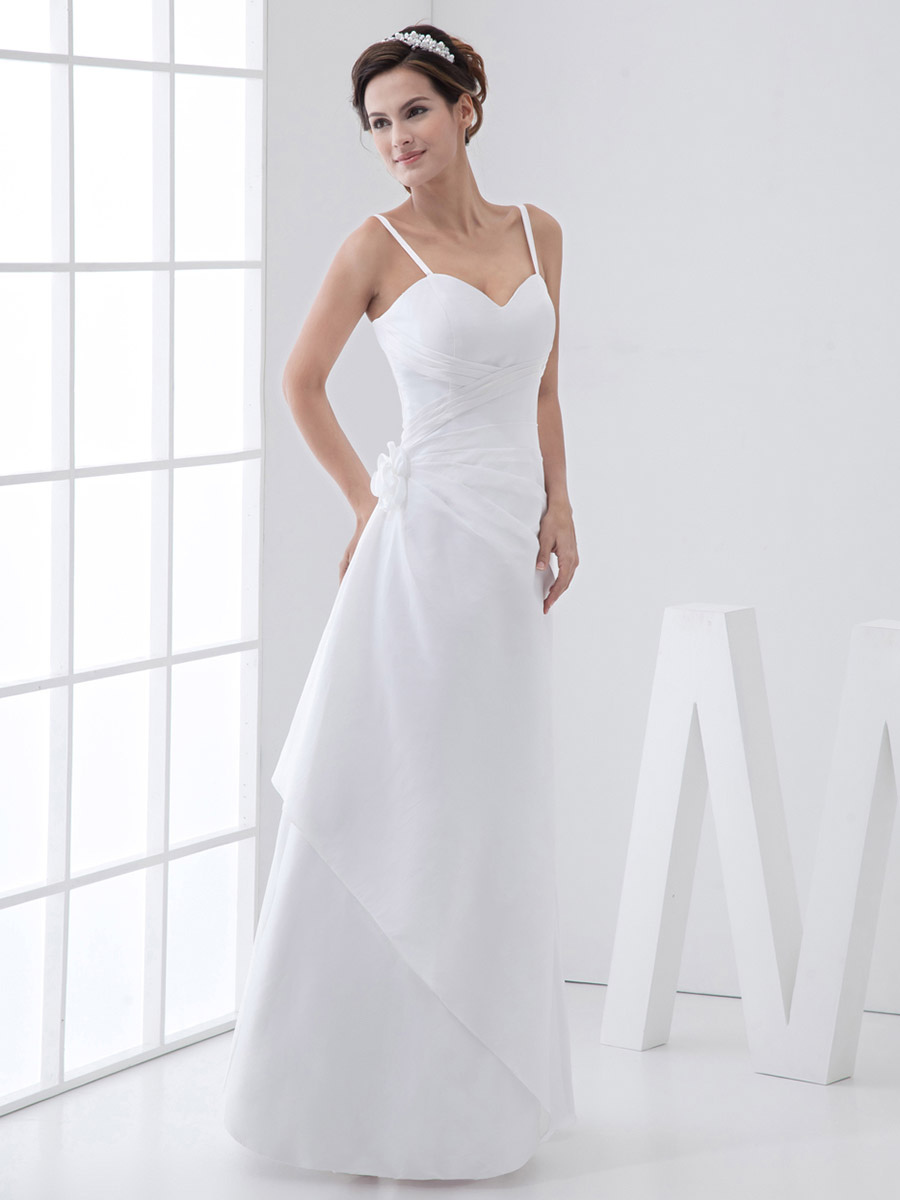 Mariage Robes de mariée | Robe de mariée taffetas blanc ruché bretelles a-ligne - UF79988