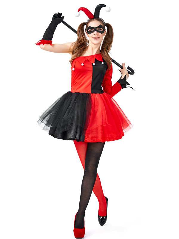 Disfraz Halloween Disfraces de mujer rojos Harley Quinn Headwear Calcetines  hasta la rodilla Vestido Disfraces de fiestas de Halloween Carnaval  Halloween 