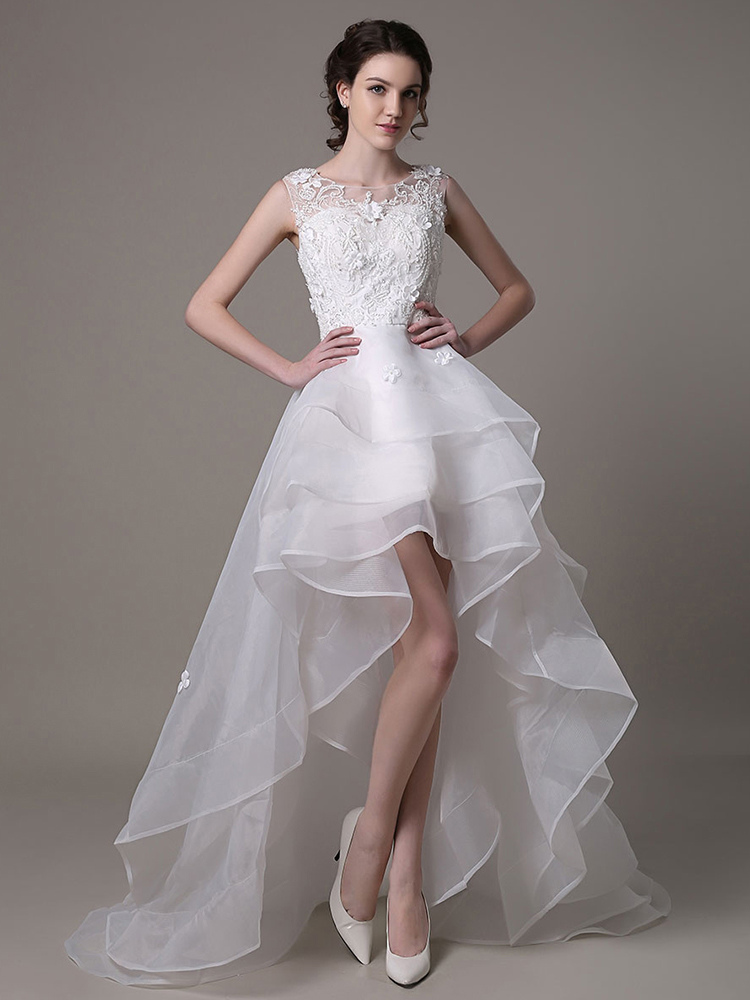 Boda Vestidos de novia | Vestido de novia con escote transparente y cuentas de cola asimétricaMilanoo - GC13585