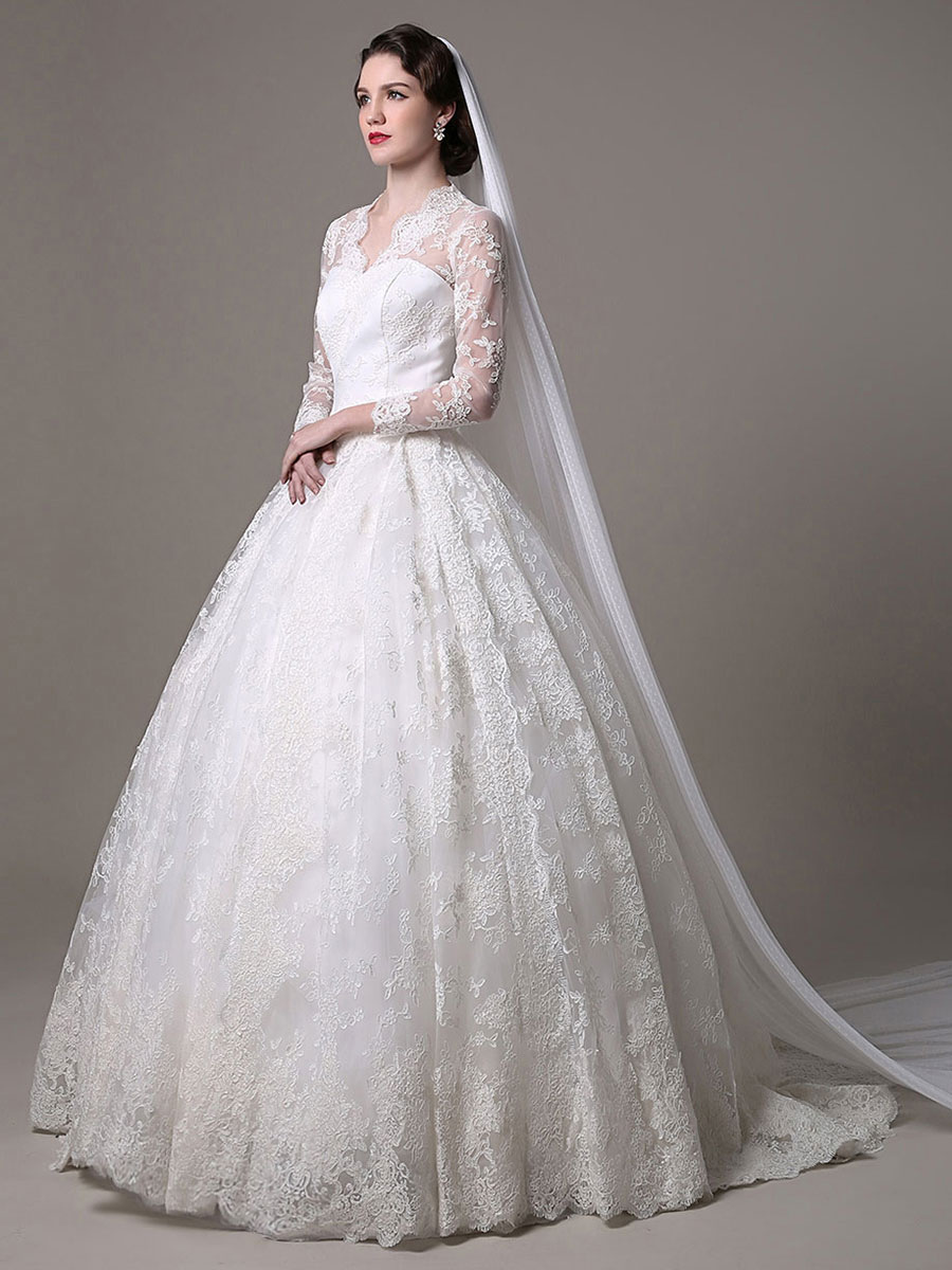 Kate Middleton Royal Abito da sposa vintage pizzo con scollo a v e