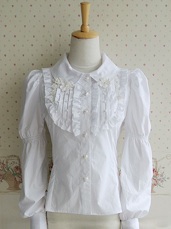 white ruffle blouse long sleeve