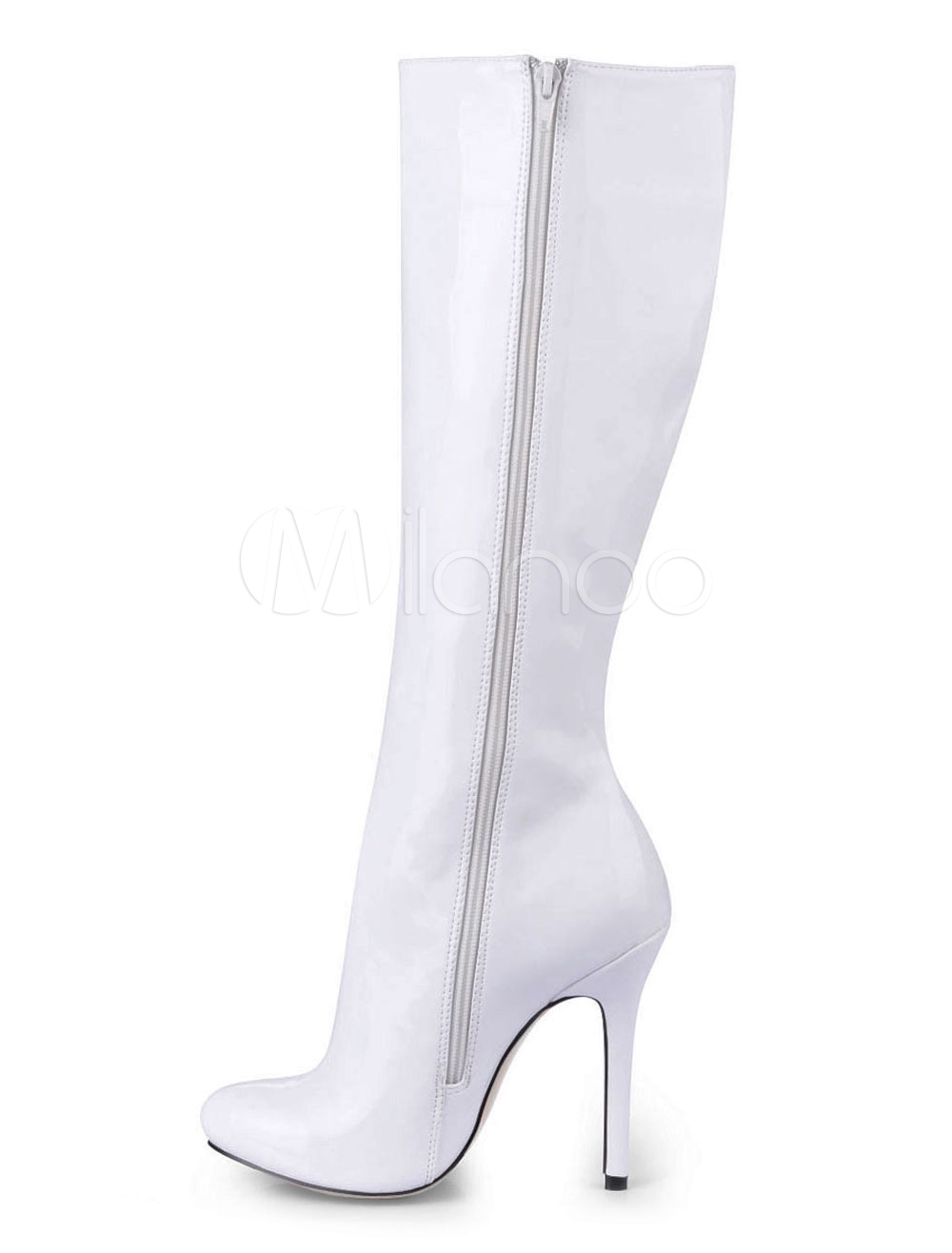 white knee high boots with heel