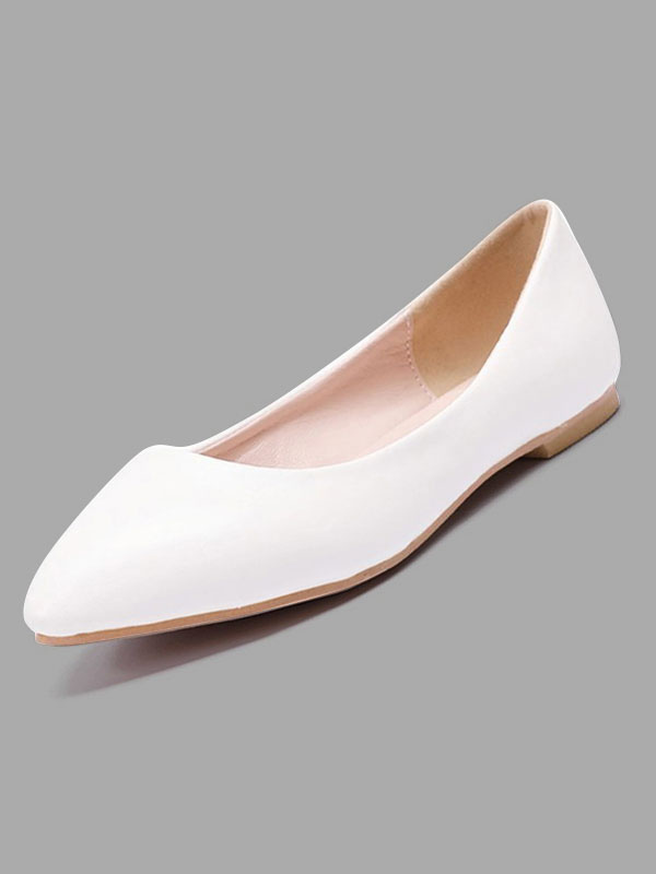 White Ballet Flats Women Pointed Toe Slip On Flat Pumps Bridesmaid ...