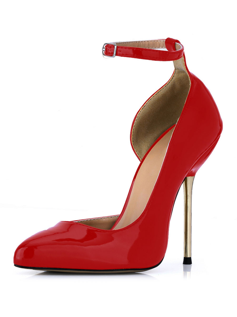 Black Stiletto Heels Ankle Strap Patent Leather Women's High Heels ...