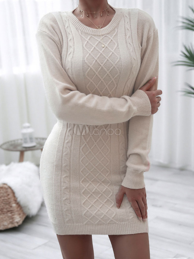 Women Sweater Dress Soft Pink Bodycon Dresses Patterned Long Sleeves ...