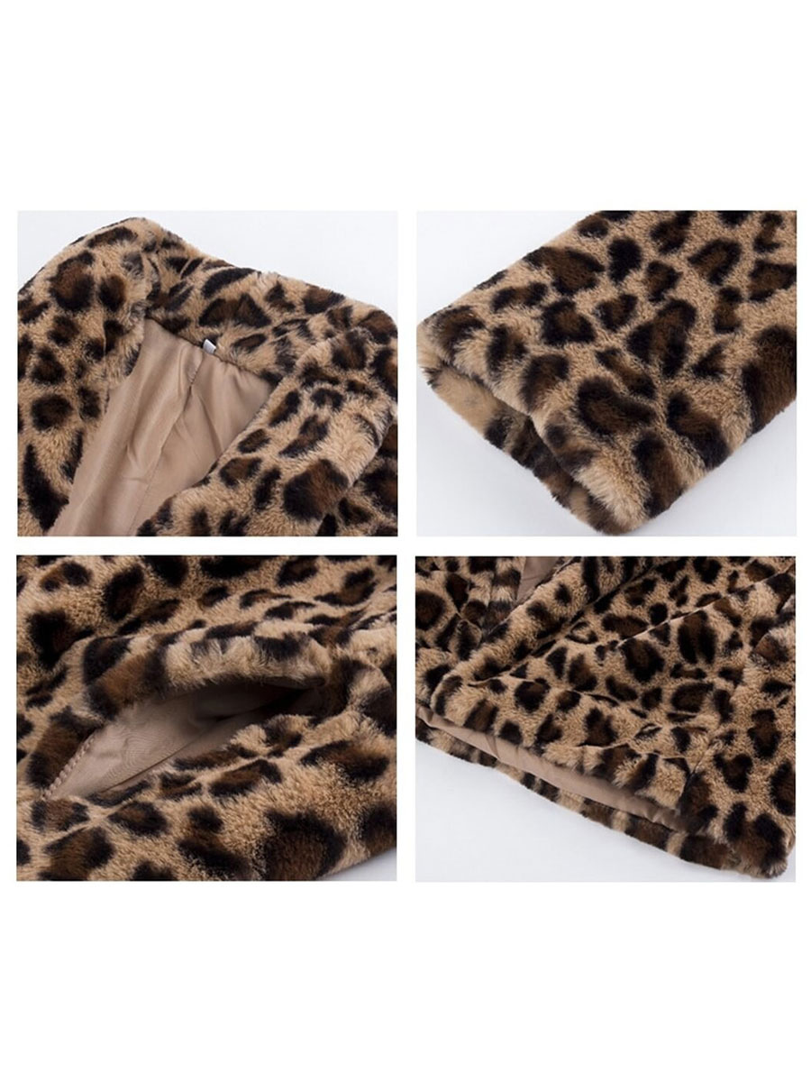 Women's Clothing Outerwear | Faux Fur Coats Leopard Long Sleeves Leopard Print Oversized Winter Coat - ZY07253