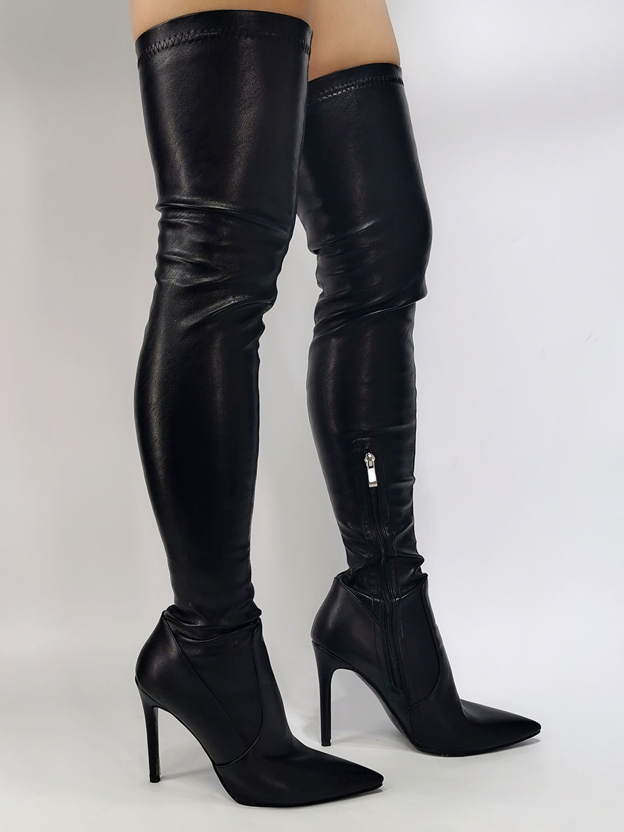 Black Leather Thigh High Boots 2021 Pointed Toe Over The Knee Boots US ...