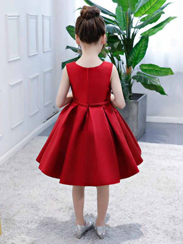 Satin Flower Girl Dress Toddlers Knee Length Dress Princess Sleeveless ...