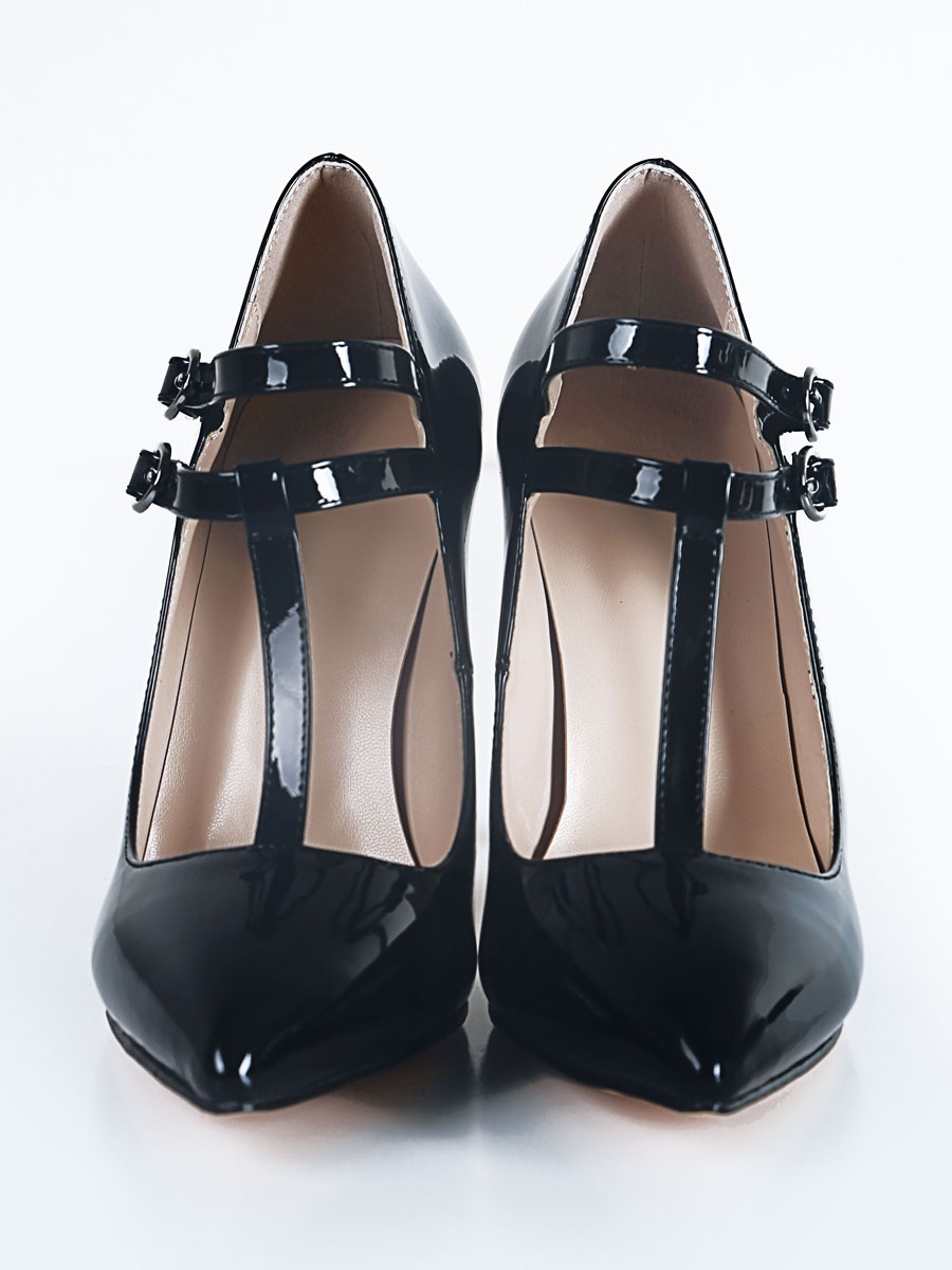Black Sexy High Heels Women T-strap Heels Pointed Toe Stiletto Heel ...