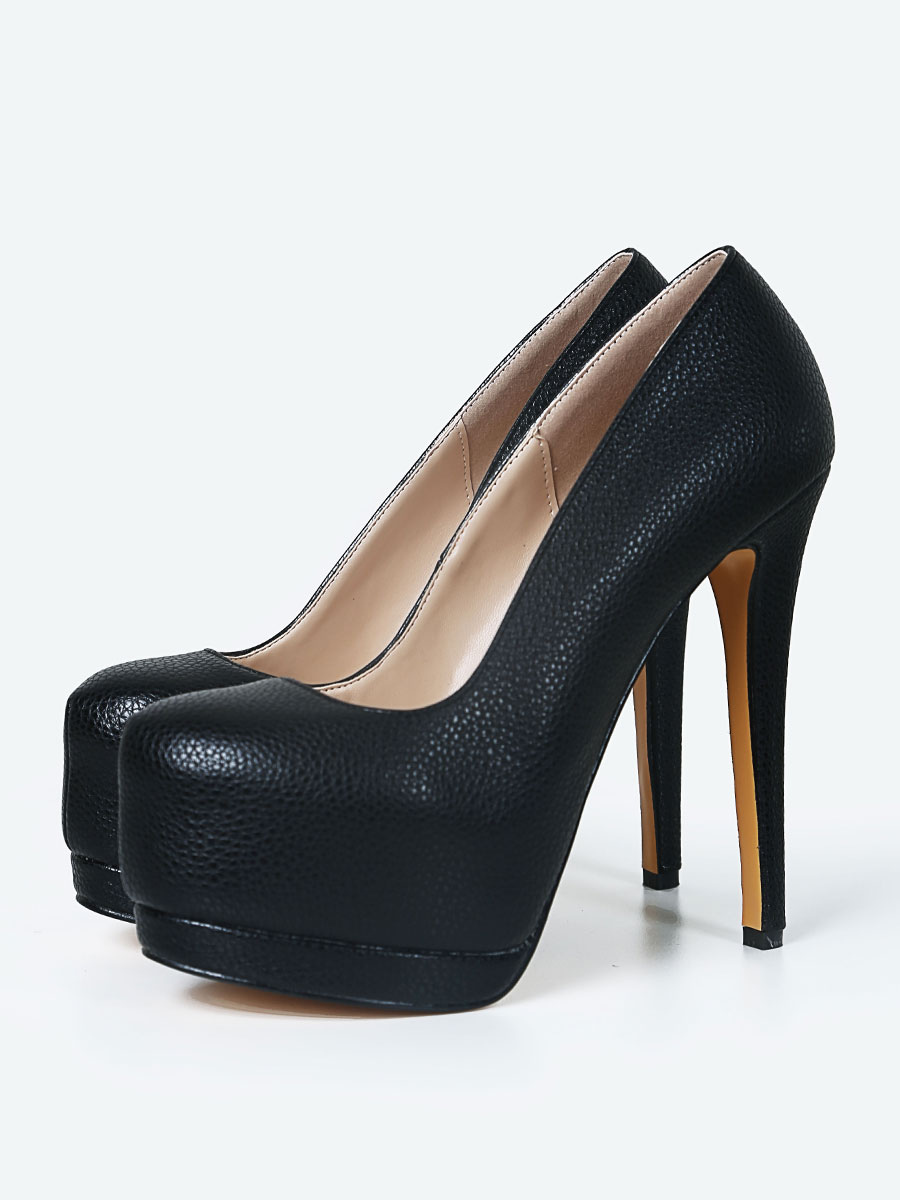 Zapatos negros sexy mujer Plataforma Stiletto On Bombas Tallas grandes Tacones altos de 16CM - Milanoo.com