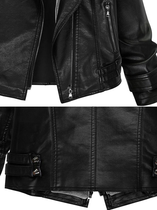 Women's Clothing Outerwear | Black Leather Jacket Plus Size Long Sleeve Hooded Patchwork Women Moto Jacket Cozy Active Outerwear - AT51806