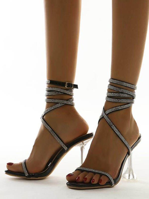 Sandali con tacco da donna Sandali sexy con lacci in pelle scamosciata con  punta a punta e tacco a spillo nero - Milanoo.com