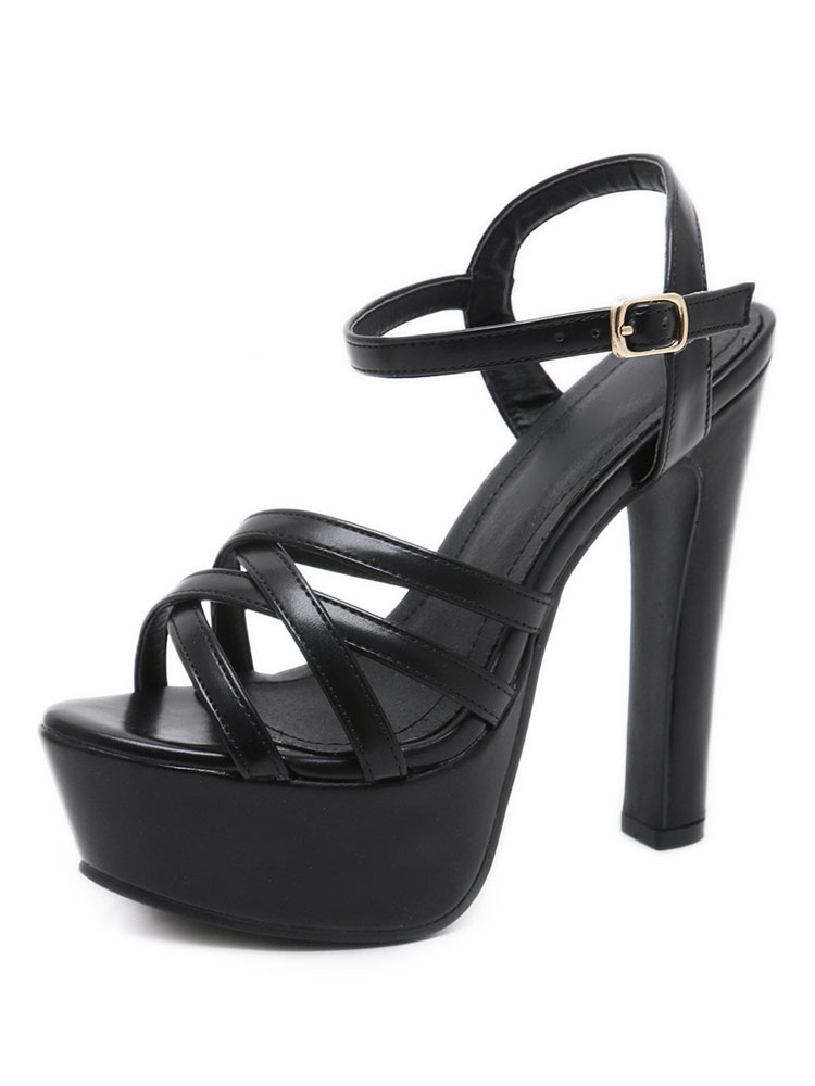 Chaussures Chaussures femme | Sandales femme à talon noir plateforme talon épais - BU24447