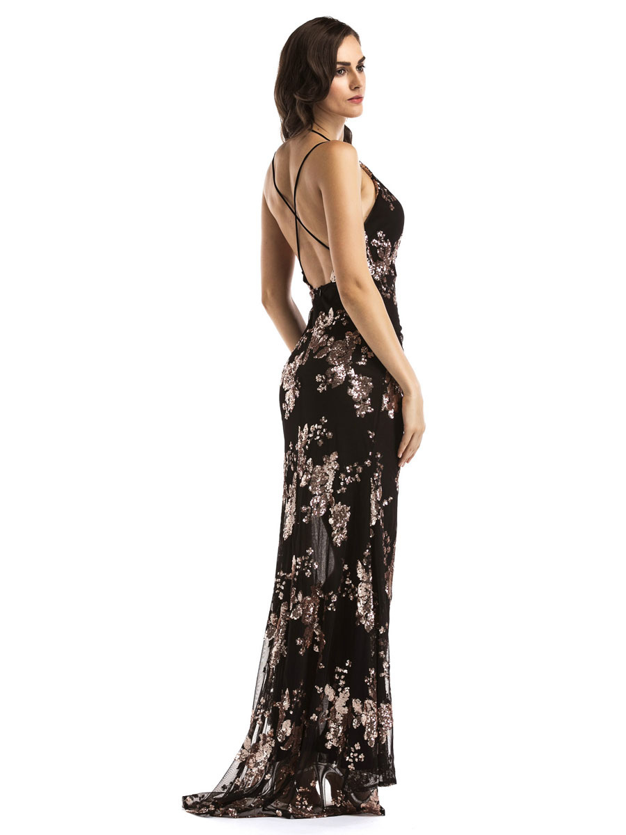 Women's Clothing Dresses | Evening Dress Black Sleeveless Sweetheart Neck Backless Long Dinner Dresses Pageant Dress - IG99089