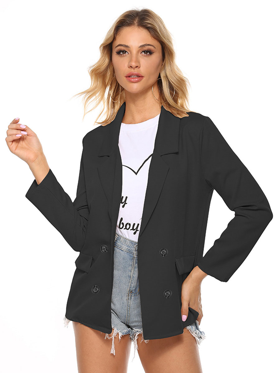 Women's Clothing Outerwear | Women Blazer Blue Stylish Turndown Collar Long Sleeves Casual Short Overcoat Cozy Active Outerwear - IS11993