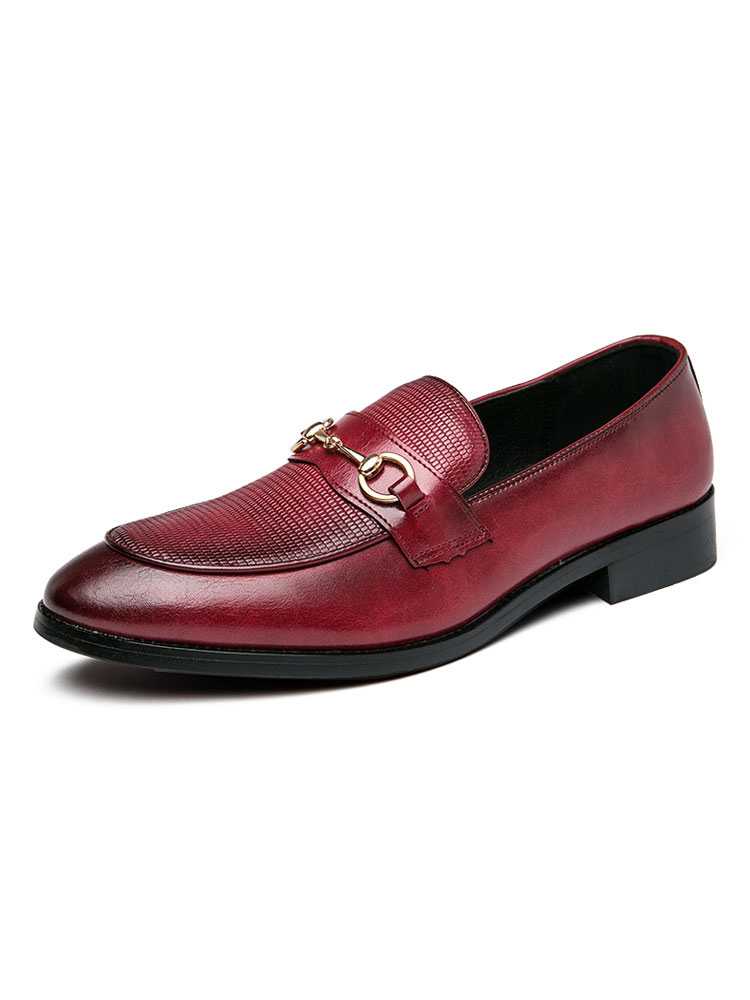 Zapatos de hombre | Zapatos holgados para hombre Detalles metálicos de cuero PU acogedor Zapatos de cuero casuales rojos sin cordones - XN41898