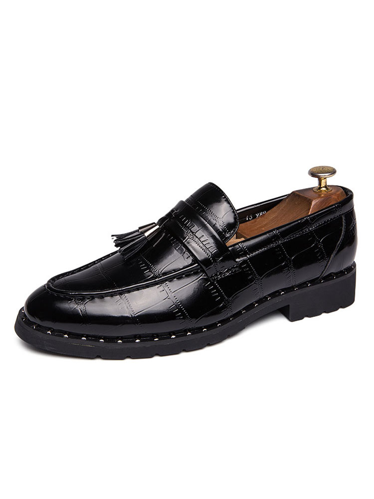 Zapatos de hombre | Zapatos holgazanes para hombre Zapatos cómodos con pompones de cuero PU sin cordones Zapatos casuales negros - QM91783