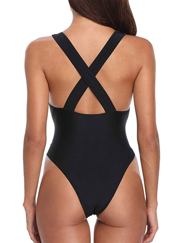 Women's Clothing Swimsuits & Cover-Ups | One Piece Swimsuits Black Cut Out Strap Neck Backless Summer Beach Swimwear - QO28704