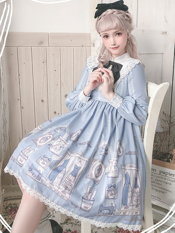 Sweet Lolita Op Dress Baby Blue Long Sleeves Bowknot Lolita One Piece Dresses Milanoo Com