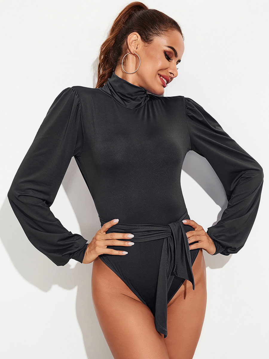 Women's Clothing Tops | Women Black Bodysuit Long Sleeves Backless Polyester Sexy Top - LL12011