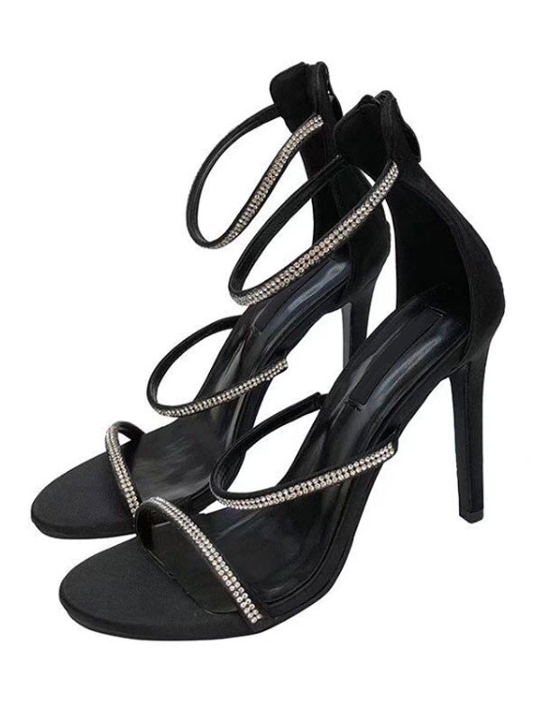 Sandali con tacco da donna Sandali sexy estivi in raso con tacco a spillo  nero - Milanoo.com