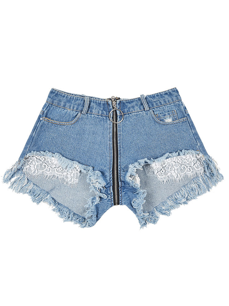 Women's Clothing Women's Bottoms | Women Denim Shorts Blue Lace Cotton Straight Extra Short Cowboy Casual Hot Pants - NL69465