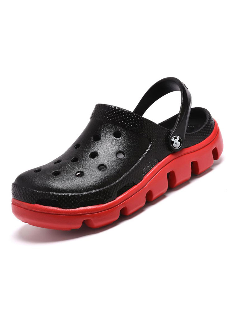 Zapatos de hombre | Crocs para hombre Negro Rojo Slip-On PU Cuero Punta redonda Sandalias planas informales diarias - QJ01021