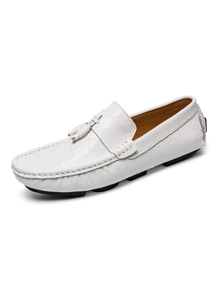 Zapatos de hombre | Zapatos holgados para hombre Zapatos casuales sin cordones superiores de charol genuino de moda blanca - YY53505