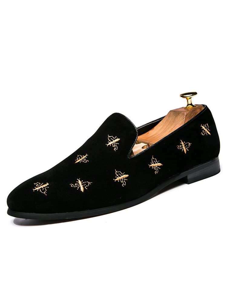 Zapatos de hombre | Zapatos mocasines para hombre Zapatos planos casuales de cuero de PU con punta redonda sin cordones negros - BW92110