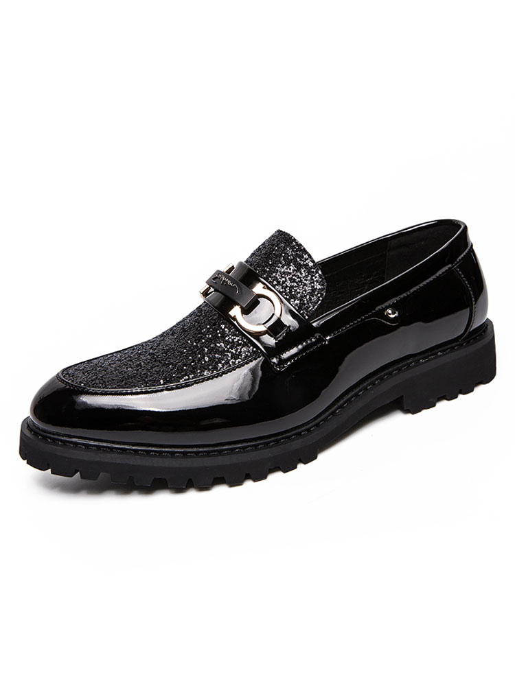 Zapatos de hombre | Zapatos holgados para hombre Zapatos negros cómodos de cuero de PU sin cordones con punta redonda y bajos Zapatos planos casuales - AK76043