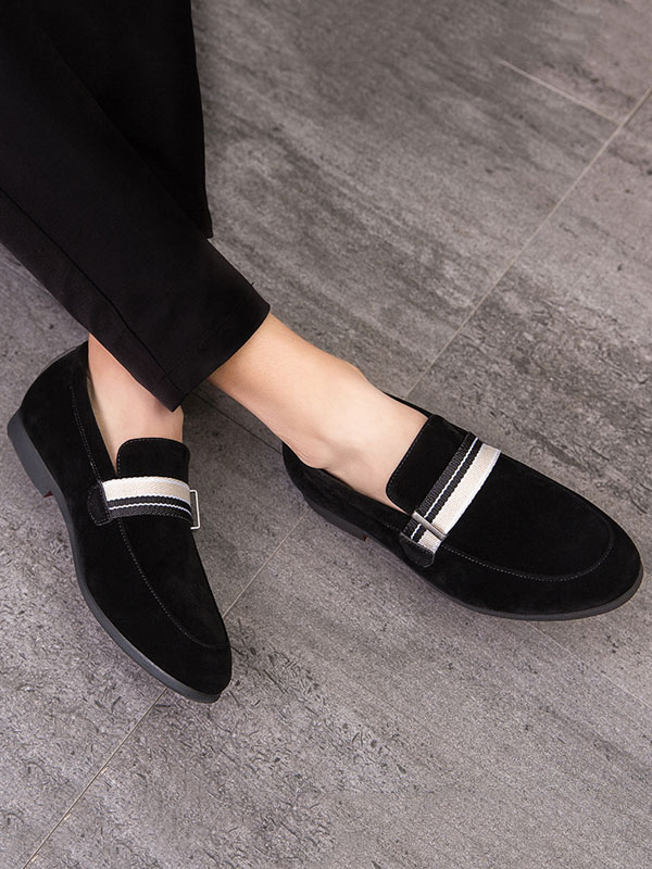 Zapatos de hombre | Mocasines para hombre Zapatos negros sin cordones con correa de monje y punta redonda Zapatos planos de cuero de PU - WW86163