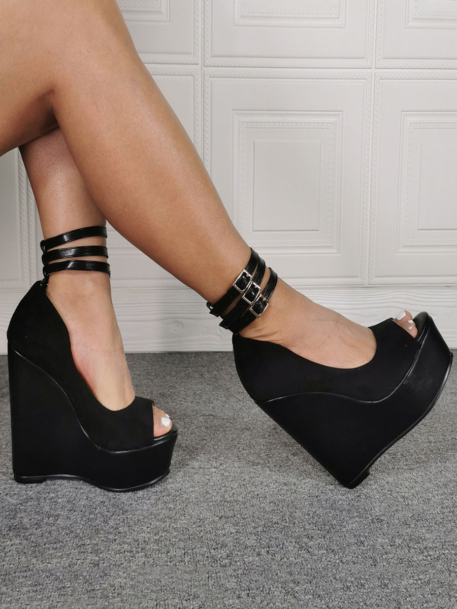 Shoes Women's Shoes | Mens Sexy High Heels Black Peep Toe Wedge Heel Sexy Shoes Plus Size Shoes - DG98982