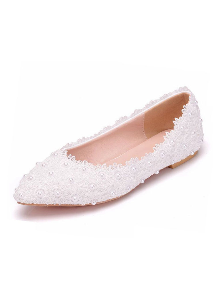 Zapatos de Mujer | Flores de ballet para mujer Blanco Faux cuero punteado punteado flores talla grande bailarinas pisos - ZQ78646