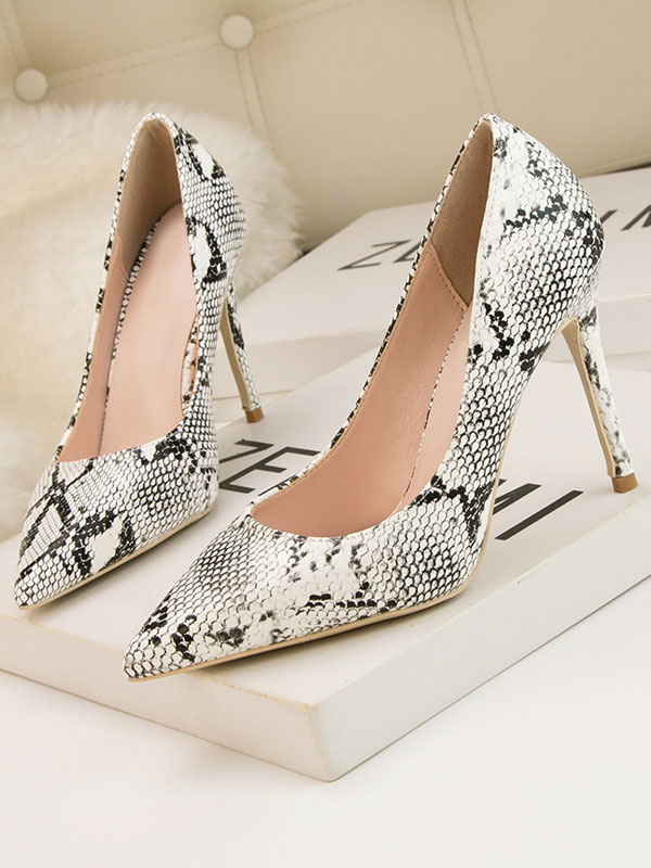 Zapatos de Mujer | Tacones altos para mujer Punta puntiaguda Estampado de serpiente Tacón de aguja Elegante blanco Zapatos de bomba de verano Tacones - UZ86016