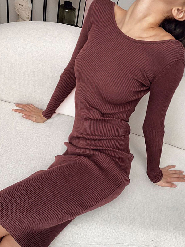 long sleeve knit dress midi