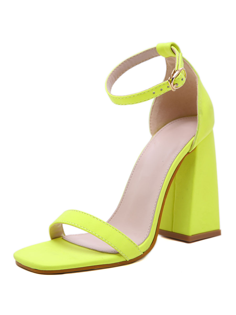Zapatos de Mujer | Sandalias de tacón para mujer Amarillo Verde Tacón grueso Punta cuadrada Cuero de PU Sandalias de tacón casual - VT04643